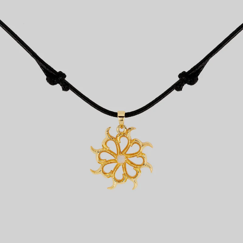 Lustrous iolite necklace-ANDROMEDA. Pinwheel Nebula Opalite Cord Necklace - Gold