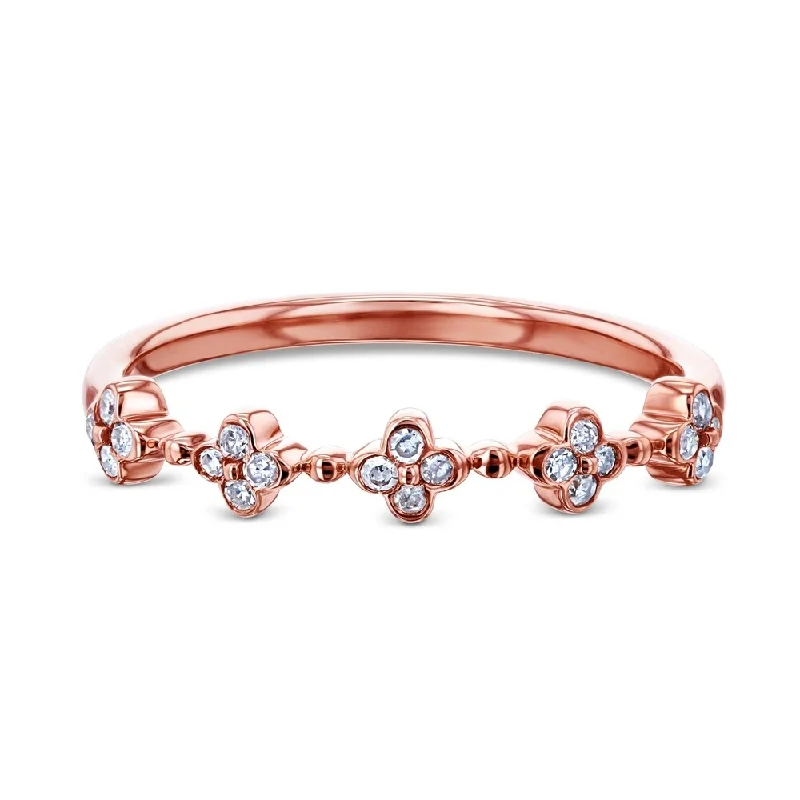 Wide-band ring-Annello by Kobelli 10k Rose Gold 1/10ct TDW Quad Cluster Diamond Pattern Slender Fashion Band