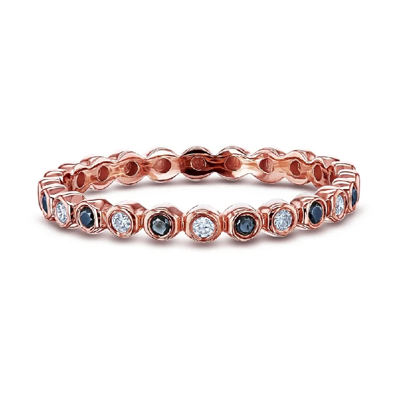 Ripple design ring-Annello by Kobelli 10k Rose Gold 1/8ct TDW Alternating Black and White Diamond Bezel Rose Gold Ring