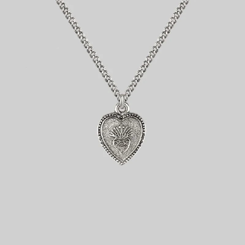 Pentagon pendant necklace-ARDOUR. Sacred Heart Charm Necklace - Silver