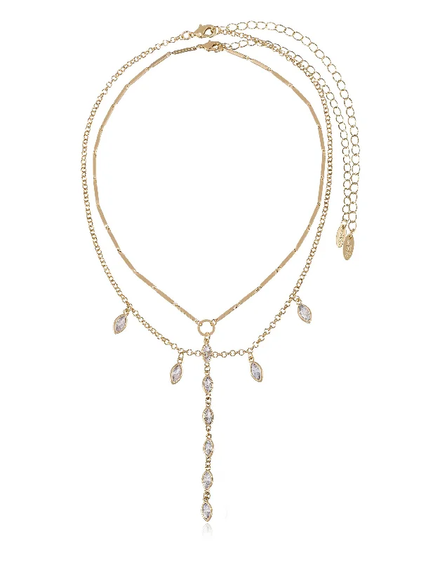 Full-set pave necklace-Ariella Glass Crystal Layered Lariat Necklace