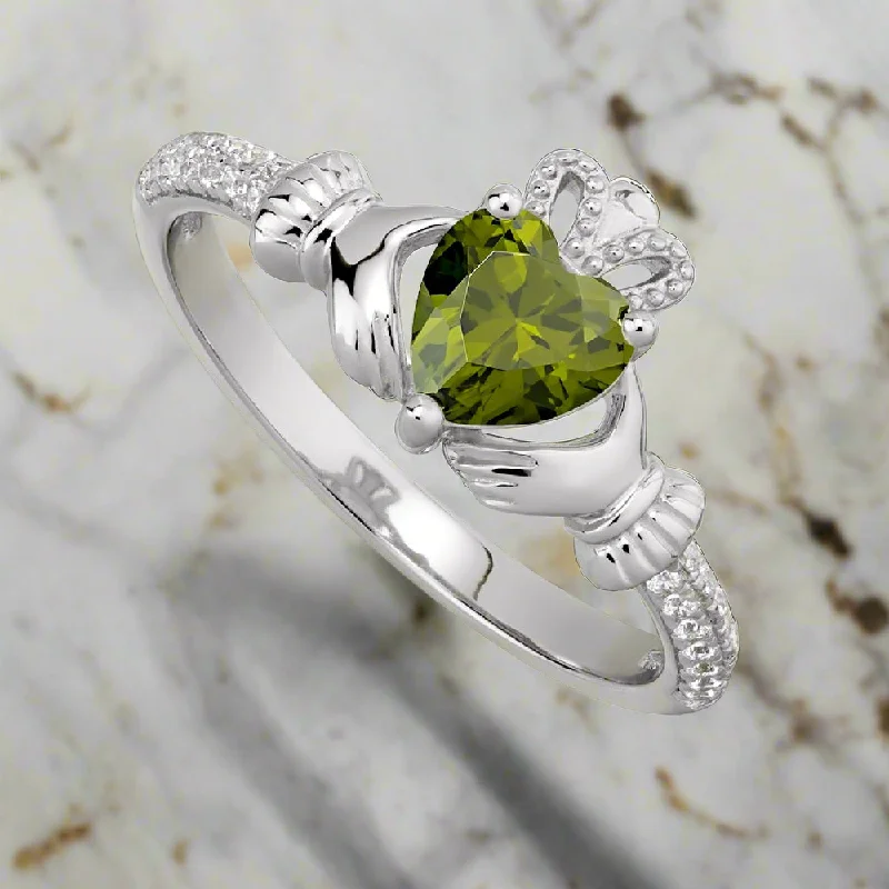 Crested wave ring-August Claddagh Birthstone Ring