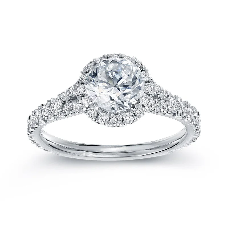 Ripple design ring-Auriya 1 1/2ct TDW GIA Certified Round Diamond Halo Engagement Ring 18k White Gold (F-G, SI1-SI2)