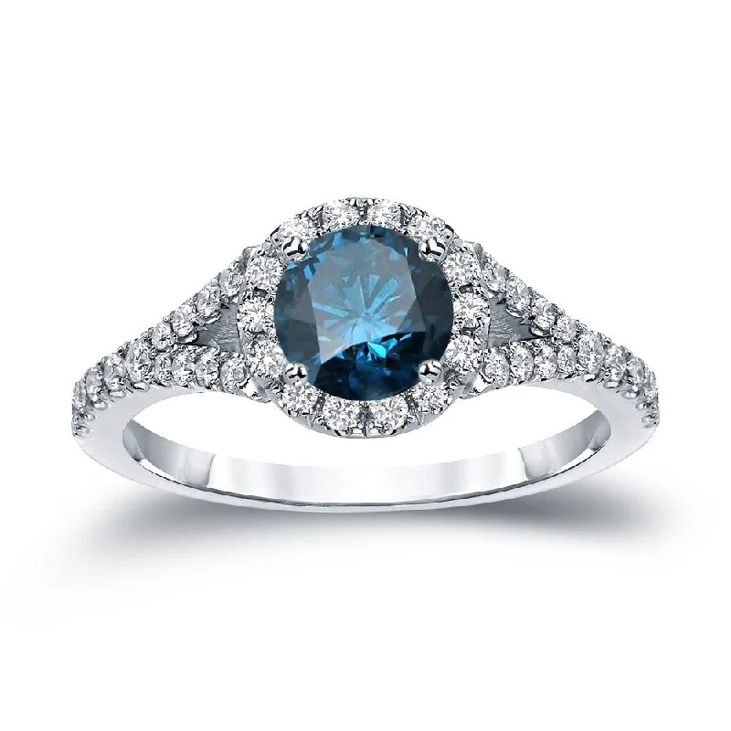 Astral design ring-Auriya 1 1/2ctw Round Halo Blue Diamond Engagement Ring 14k Gold (H-I, SI1-SI2)