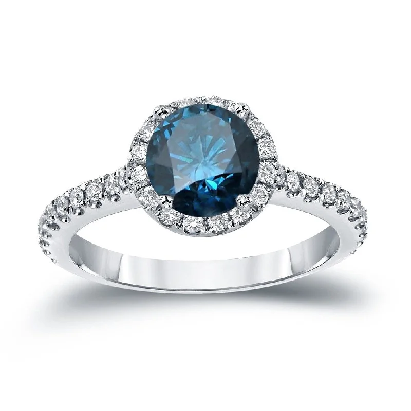 Open-dusk ring-Auriya 1 1/3ctw Round Halo Blue Diamond Engagement Ring 14k Gold