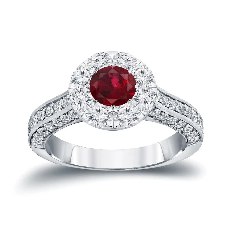 Plaited braid ring-Auriya 1/2ct Red Ruby and 1 1/4ct TDW Diamond Halo Engagement Ring 14k Gold (H-I, I1-I2)