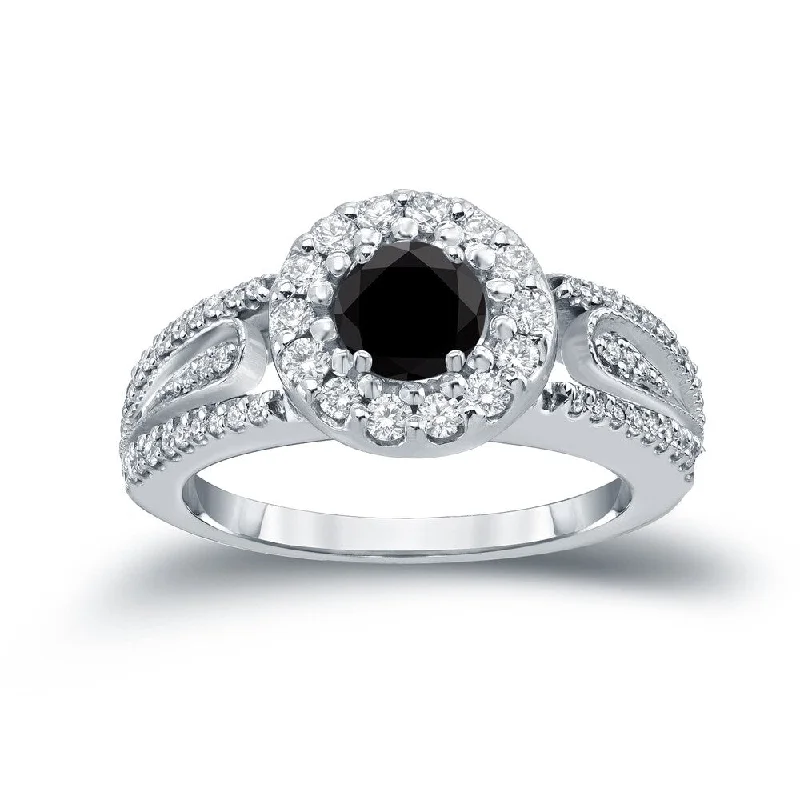 Frosty topaz ring-Auriya 1/2ct TDW Round Black Diamond Halo Engagement Ring 14k Gold