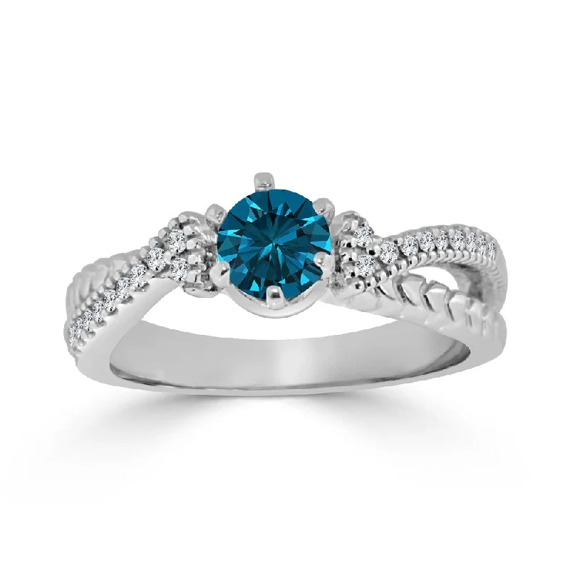 Tribal carved ring-Auriya 1/2ctw Round Blue Diamond Engagement Ring 14k Gold