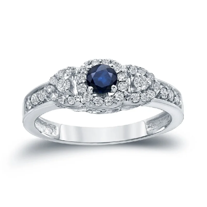 Aged bronze ring-Auriya 1/5ct Blue Sapphire and 1/10ct TDW Diamond Halo Engagement Ring 14k Gold