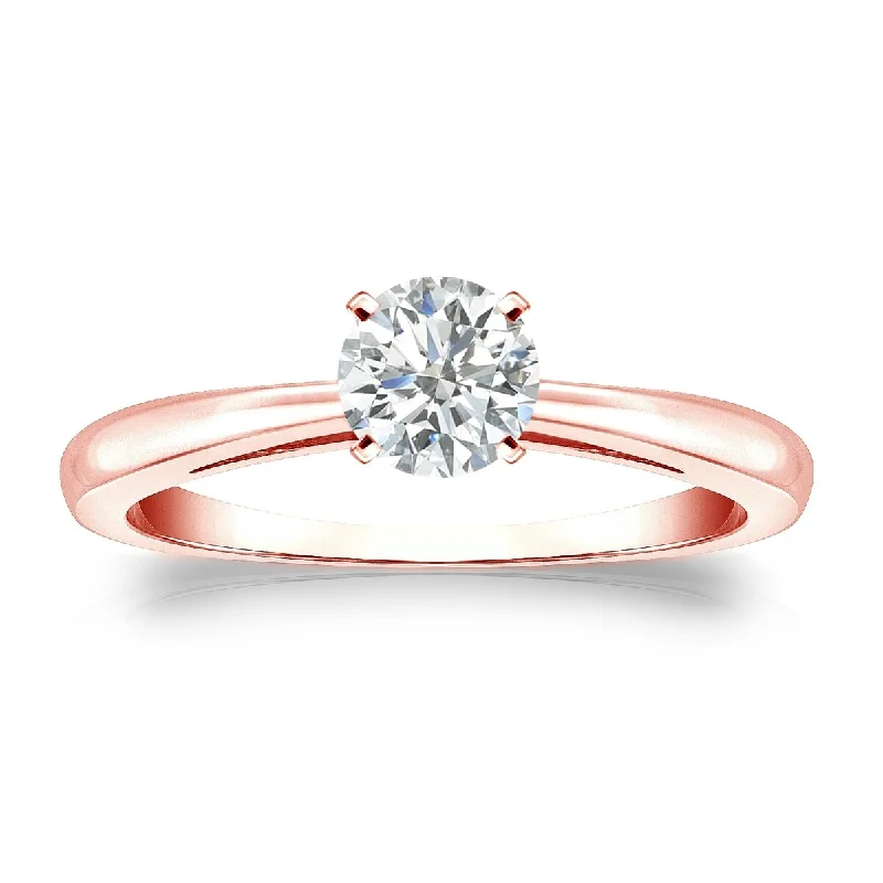 Ridged edge ring-Auriya 14k Gold 1/3ctw Round Solitaire Diamond Engagement Ring (I-J, SI1-SI2)