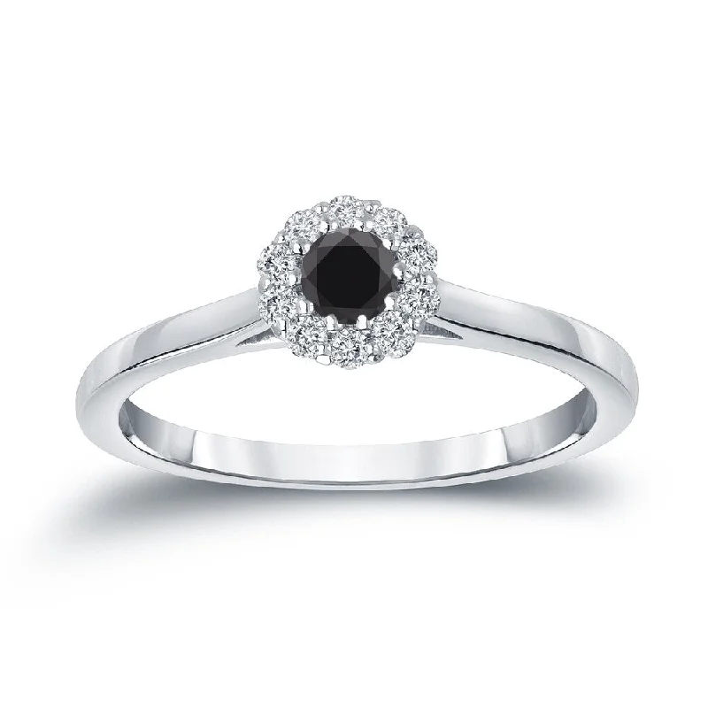 Rising ridge ring-Auriya 14k Gold 1/4ctw Halo Black Diamond Engagement Ring