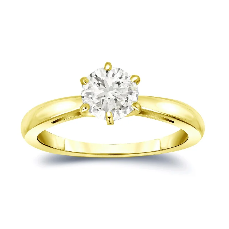 Rich marble ring-Auriya 14k gold 1 carat TW 6-Prong Solitaire Diamond Engagement Ring (J-K, I1-I2)