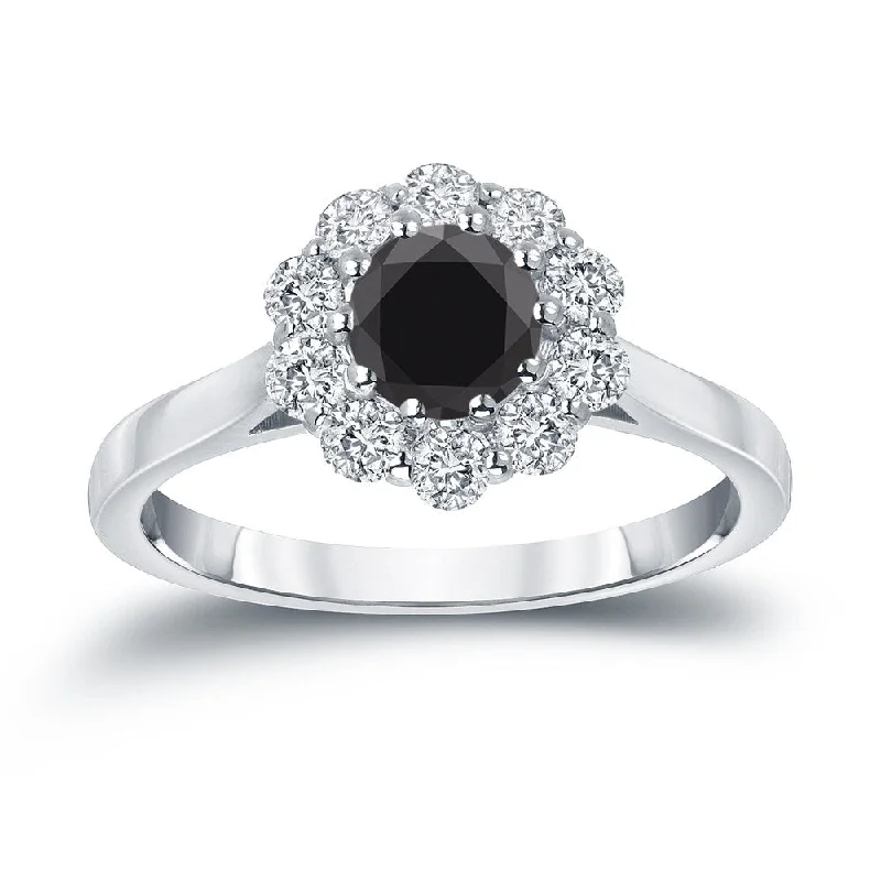 Glinting cut ring-Auriya 14k Gold 1 carat TW Halo Black Diamond Engagement Ring