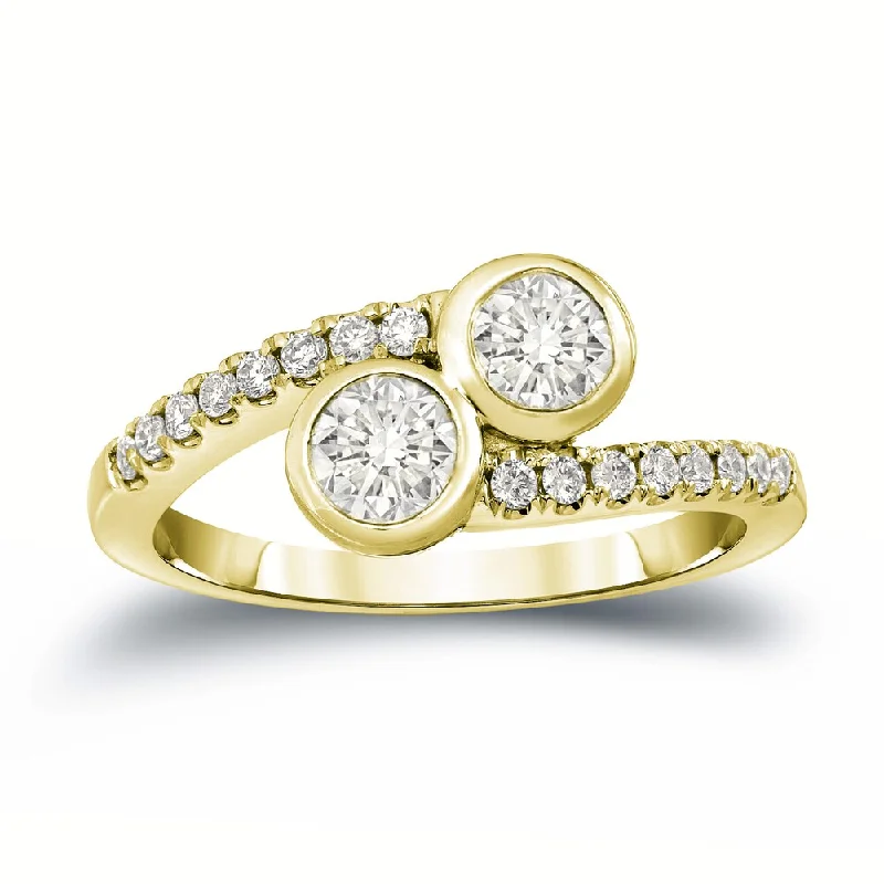 Sleek-cut ring-Auriya 14k Gold 1ct TDW Round 2-Stone Diamond Bezel Engagement Ring