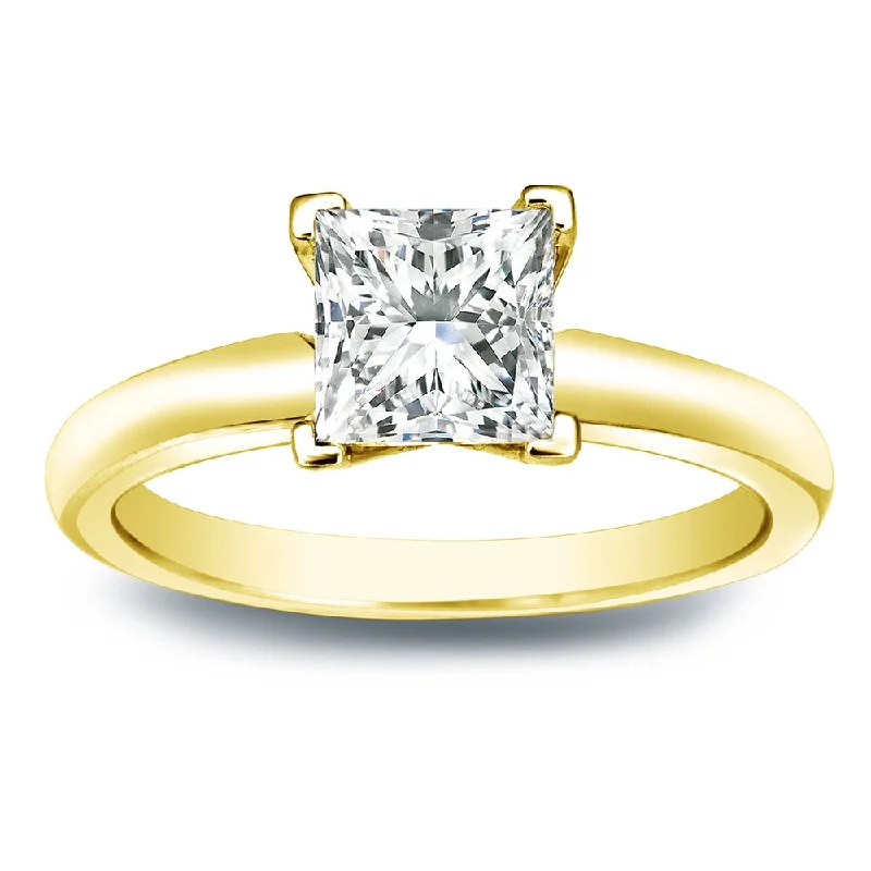 Satin marble ring-Auriya 14k Gold 3/4 carat TW Princess-cut Solitaire Diamond Engagement Ring