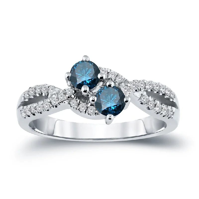 Skewed stone ring-Auriya 14k Gold 3/4ct TDW 2-Stone Blue Diamond Engagement Ring ( H-I I1-I2)