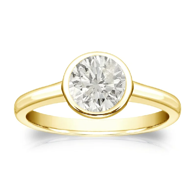 Glinting gem ring-Auriya 14k Gold 3/4ctw Bezel-set Solitaire Diamond Engagement Ring (J-K, SI1-SI2)