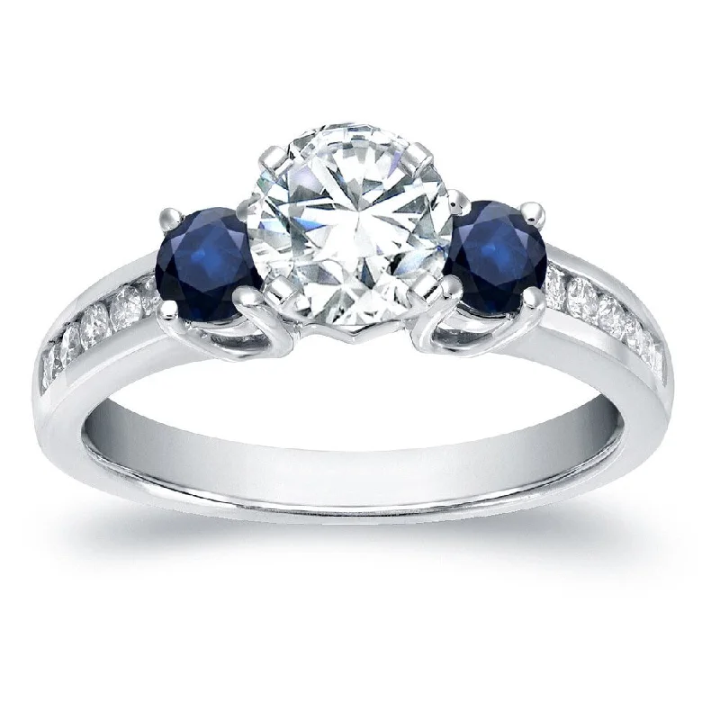 Scratched-edge ring-Auriya 14k Gold 3/5ctw 3-Stone Diamond and Sapphire Engagement Ring 2/5ct (H-I, SI1-SI2)