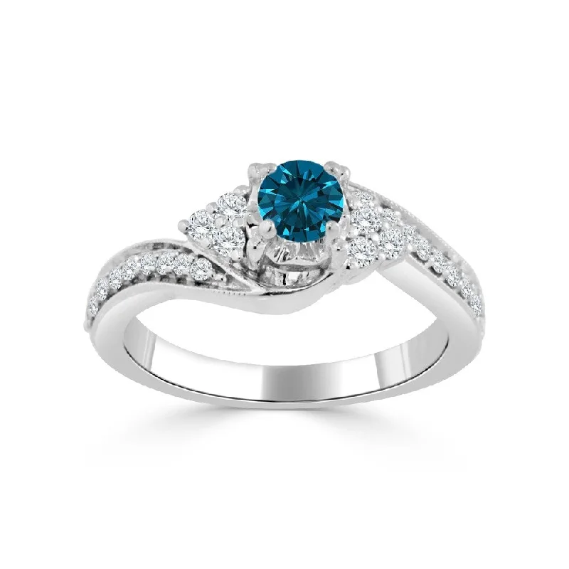 Nested stone ring-Auriya 14k Gold 5/8ct TDW Curved Round Blue Diamond Engagement Ring (H-I, I1-I2)