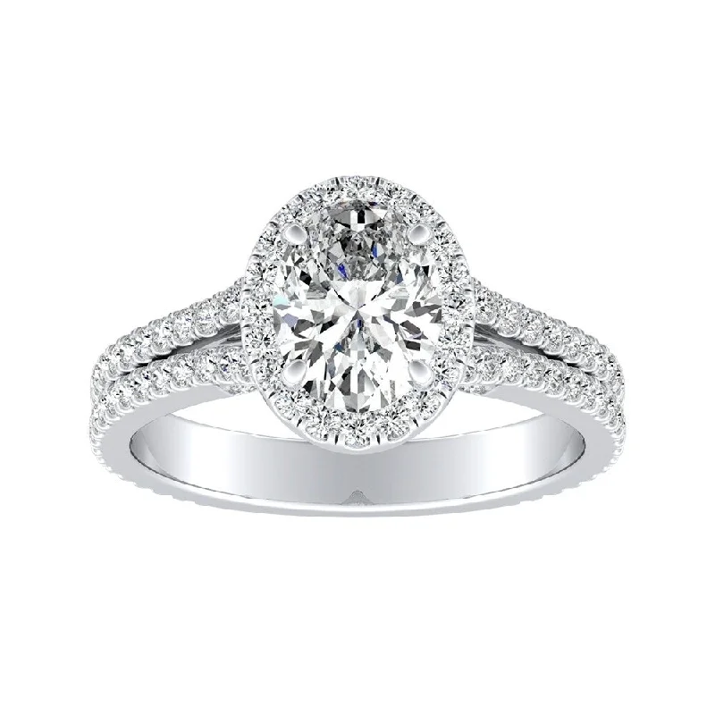 Staggered band ring-Auriya 14k Gold 9/10ctw Oval-cut Halo Diamond Engagement Ring