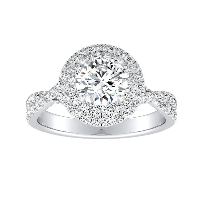 Rough rim ring-Auriya 14k Gold Round 1 carat TW Double Halo Diamond Engagement Ring (G-H, VS1-VS2)