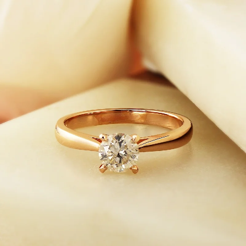 Scratched-edge ring-Auriya 14k Rose Gold 1/2ctw Round Solitaire Diamond Engagement Ring