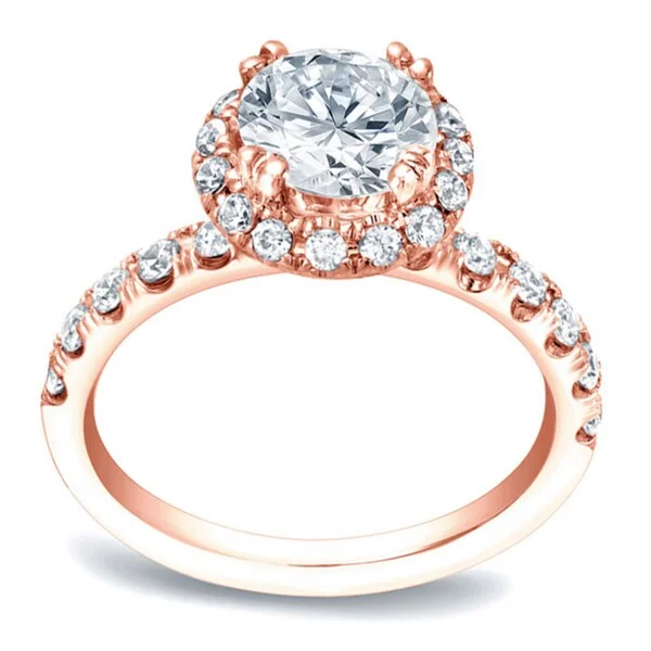 Dusk moon ring-Auriya 14k Rose Gold 1 3/5ctw Round Halo Diamond Engagement Ring Certified