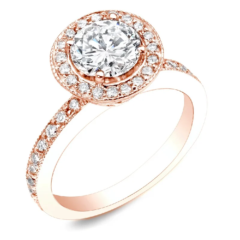 Spiral coil ring-Auriya 14k Rose Gold 1 carat TW Round Halo Diamond Engagement Ring