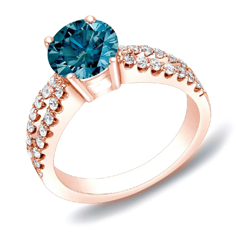 Bold gem ring-Auriya 14k Rose Gold 1ctw Modern Blue Diamond Engagement Ring (H-I, SI1-SI2)