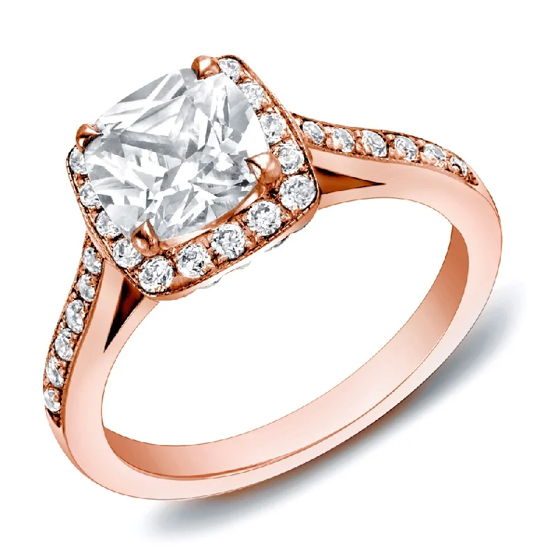 Shiny gold ring-Auriya 14k Rose Gold 2ctw Cushion-cut Halo Diamond Engagement Ring Certified (H-I, SI1-SI2)