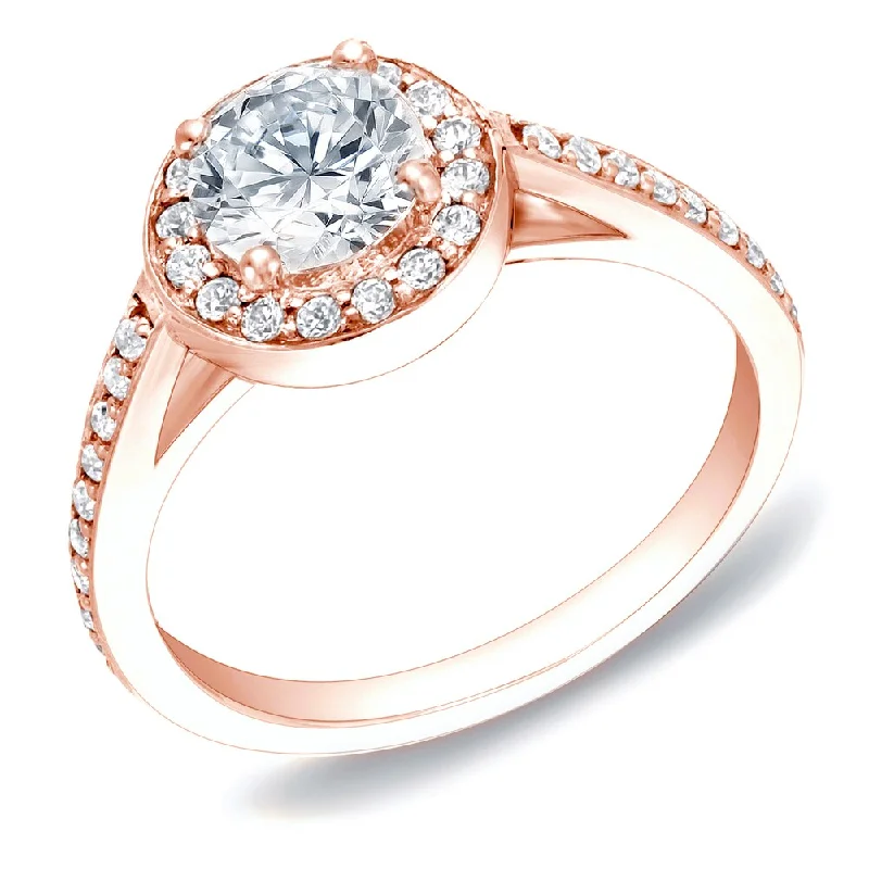 Retro emerald ring-Auriya 14k Rose Gold Certified 1ctw Round Diamond Halo Engagement Ring