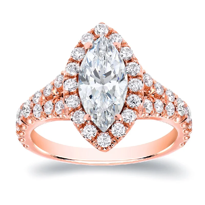 Airy silver ring-Auriya 18k Rose Gold 1 7/8ctw Halo Marquise Diamond Engagement Ring (H-I, SI1-SI2)