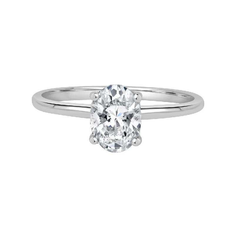 Smooth sweep ring-Auriya 2 1/10ct Oval Hidden Halo Solitaire Diamond Engagement Ring in 14k Gold Certified (H-I, SI1-SI2)