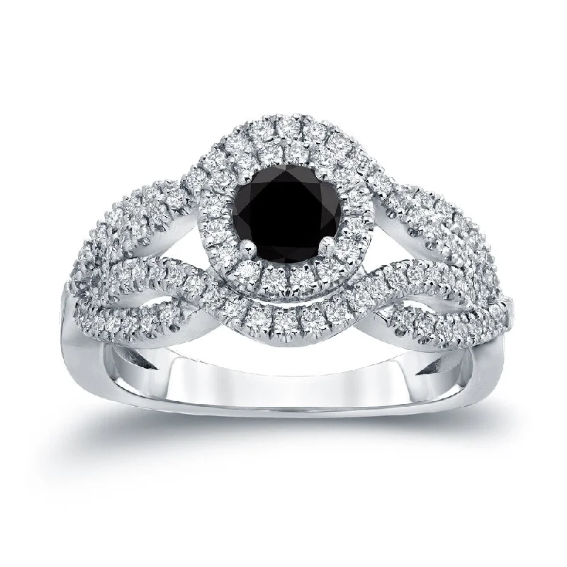 Forged silver ring-Auriya Infinity 1ct TDW Round Black Diamond Halo Engagement Ring 14k Gold (H-I, I1-I2)