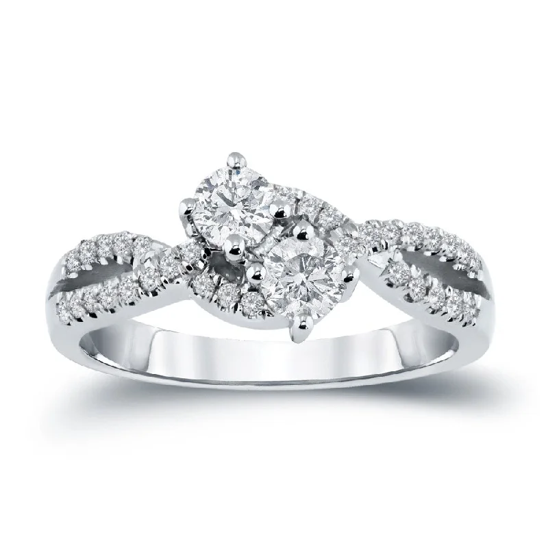 Full-set pave ring-Auriya Modern 3/4ctw Round 2-Stone Diamond Engagement Ring 14K Gold