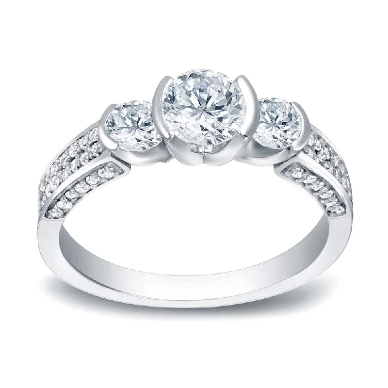 Airy silver ring-Auriya Platinum 1 1/2ctw 3-Stone Diamond Engagement Ring (H-I, SI1-SI2)