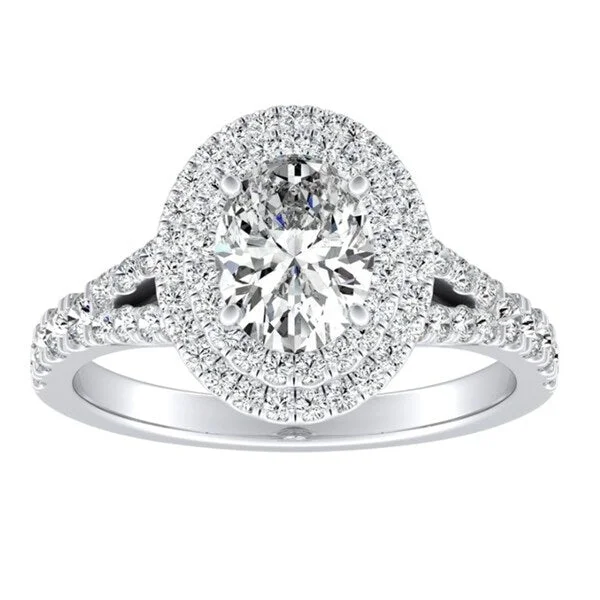 Radiant diamond ring-Auriya Platinum 1 1/4ctw Oval-cut Halo Diamond Engagement Ring - White (I-J, I1-I2) - White I-J