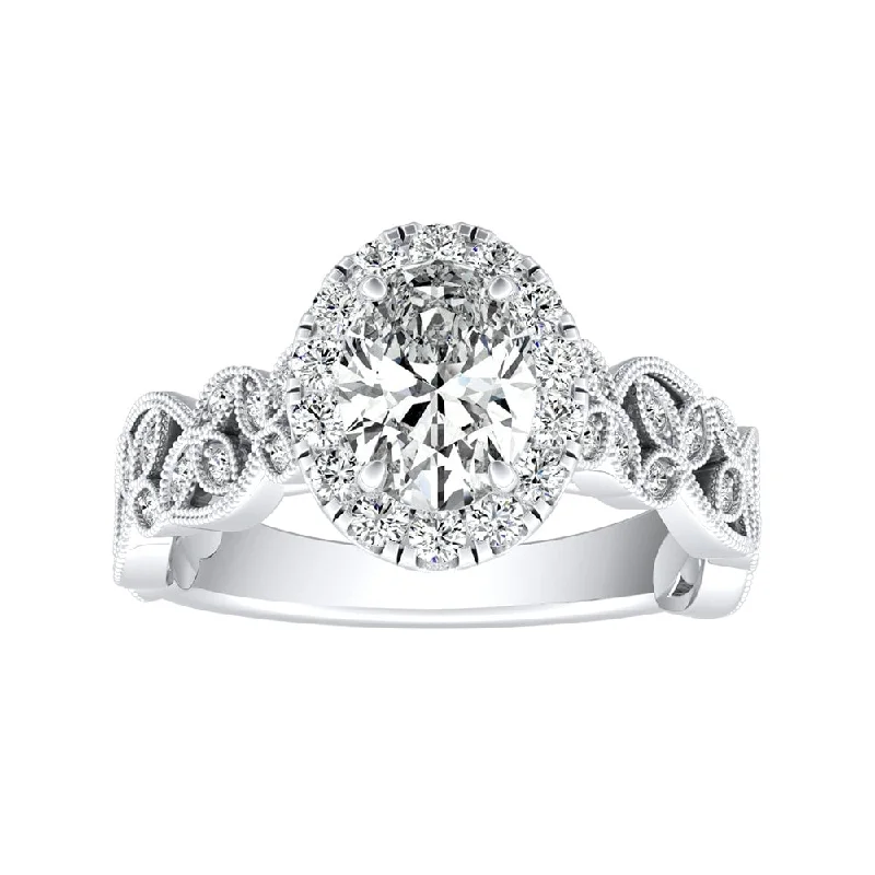 Chiseled gem ring-Auriya Platinum 1 1/4ctw Vintage Oval-cut Halo Diamond Engagement Ring (I-J, I1-I2)