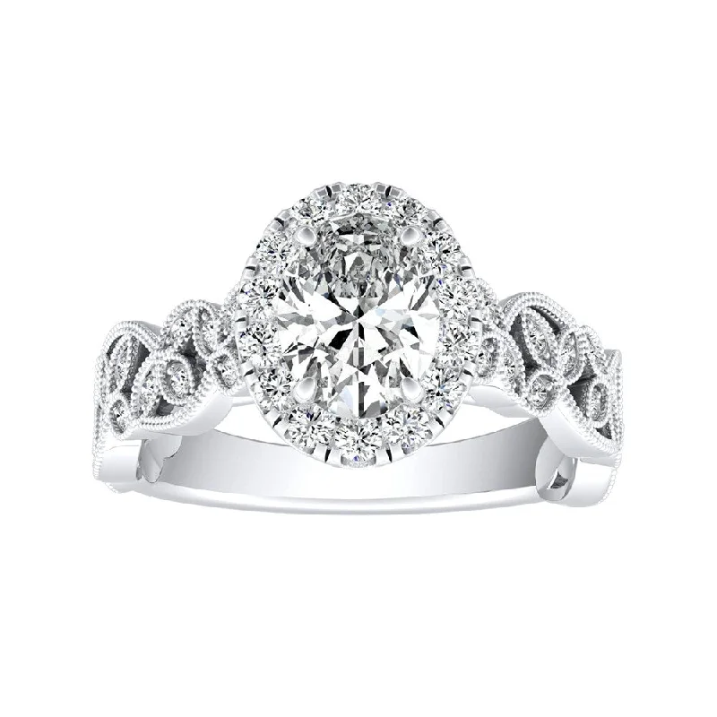 Radiant platinum ring-Auriya Platinum 1ctw Vintage Oval-cut Halo Diamond Engagement Ring (I-J, I1-I2)