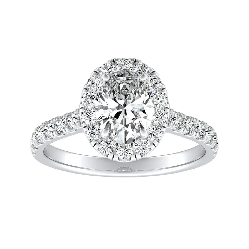 Mosaic band ring-Auriya Platinum Classic Oval-cut 7/8cttw Halo Diamond Engagement Ring (I-J, I1-I2)