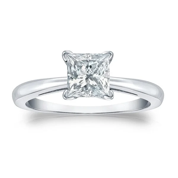 Five-stone ring-Auriya Platinum GIA Certified 2 3/4-Carat TDW Princess-Cut Solitaire Diamond Engagement Ring