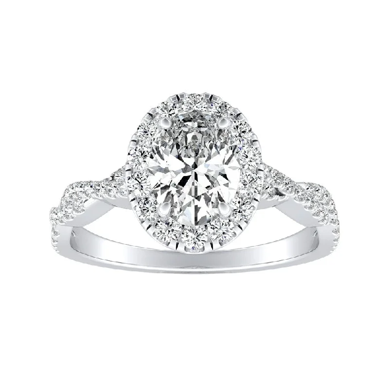 Forged gold ring-Auriya Platinum Twisted Oval-cut 7/8ctw Halo Diamond Engagement Ring (H-I, SI1-SI2)