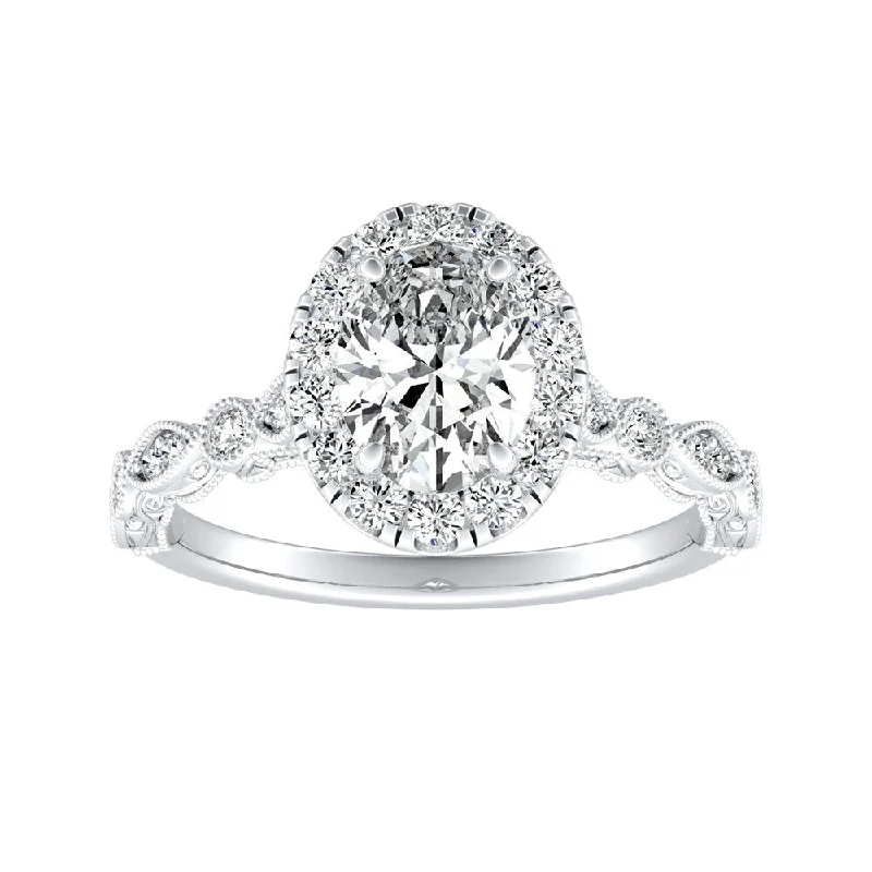 Grained stone ring-Auriya Platinum Vintage Oval-cut 5/8ctw Halo Diamond Engagement Ring (H-I, SI1-SI2)