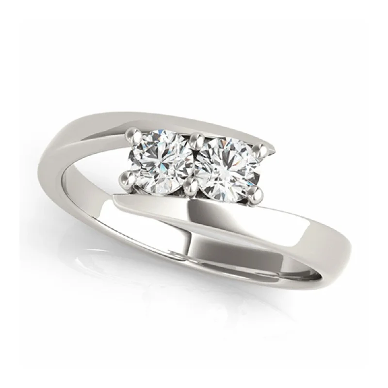 Pierced design ring-Auriya Round 1/2ct TDW 2-Stone Bypass Diamond Engagement Ring 14k White Gold