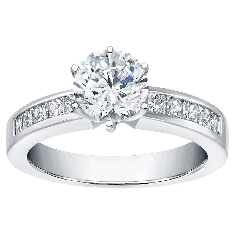 Slanted gem ring-Auriya Traditional 1 1/2ct TDW Round Diamond Engagement Ring 14k White Gold