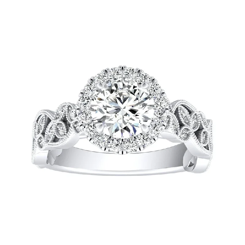 Six-heart ring-Auriya Vintage Round 1/2ct Moissanite and 1/4ct TDW Diamond Halo Engagement Ring 14K Gold (G-H, VS1-VS2)