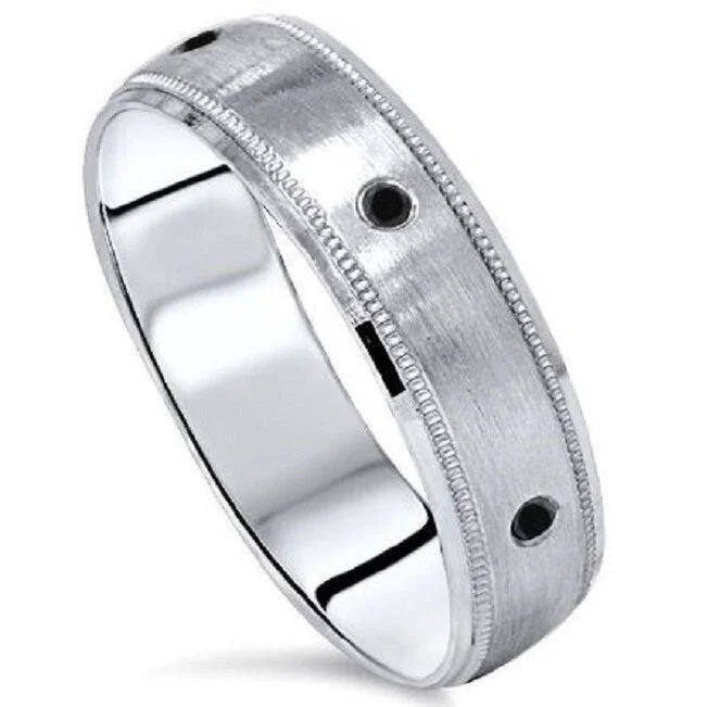 Radiant platinum ring-Black Diamond Mens Wedding Ring 10k White Gold