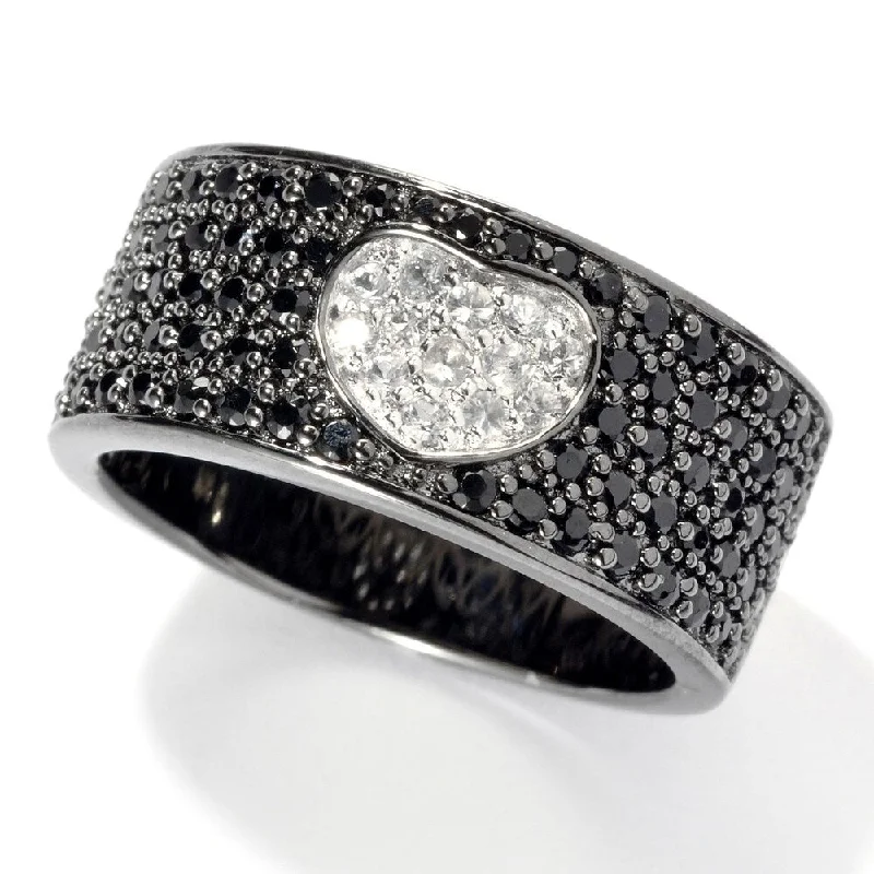 Open-dusk ring-Black Rhodium o/Silver 1.01ctw Black Spinel & White Sapphire Band Ring