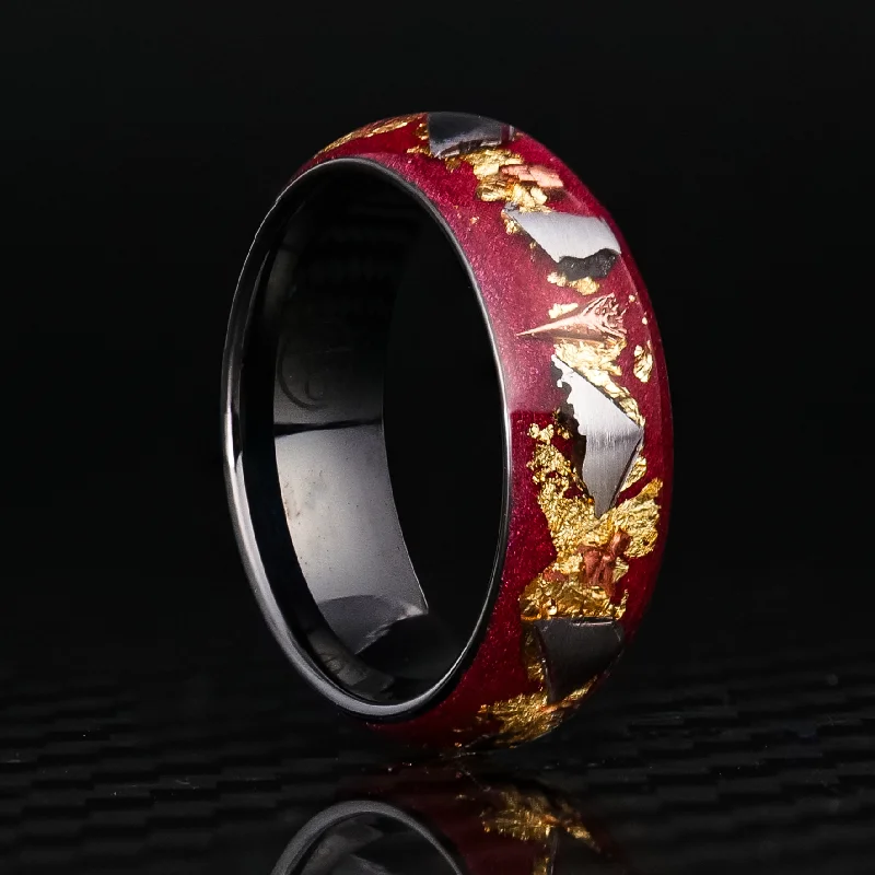 Staggered band ring-Boundless Regal Glowstone Ring on Black Ceramic