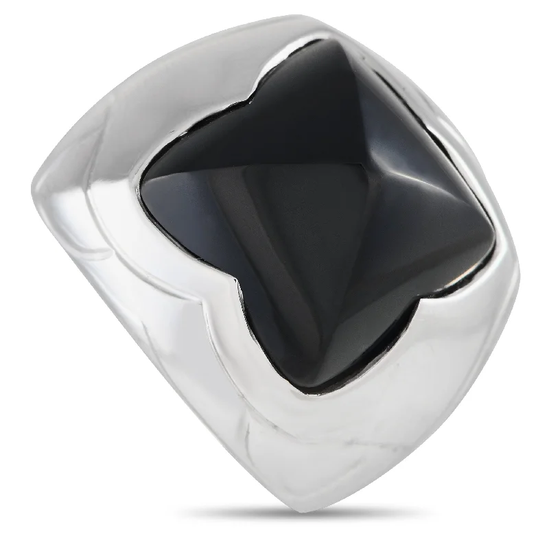 Six-heart ring-Bvlgari 18K White Gold Onyx Pyramide Ring BV16-012524